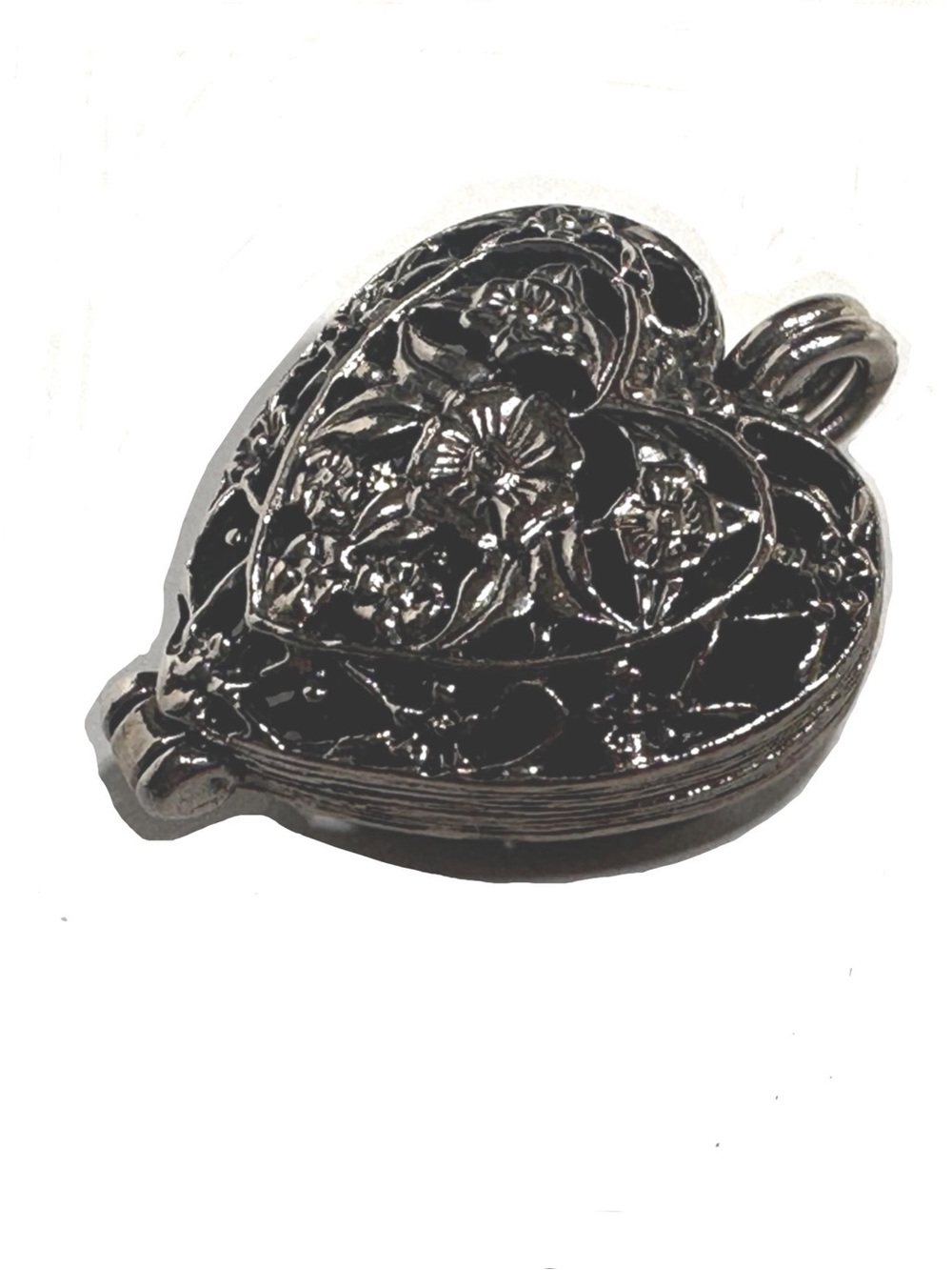 Filigree Heart Keepsake Locket Pendant Antiqued Silver Tone Floral Memorial Urn